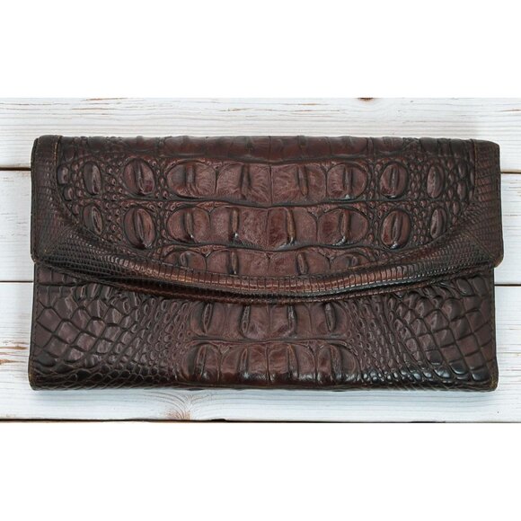 Vintage Brahmin Genuine Alligator Leather Brown Clutch Wallet Organizer USA - Picture 1 of 11
